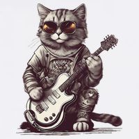 Cool Guitar Playing Cat with Glasses Band Rock Guitar Sustainable Bucket Hat