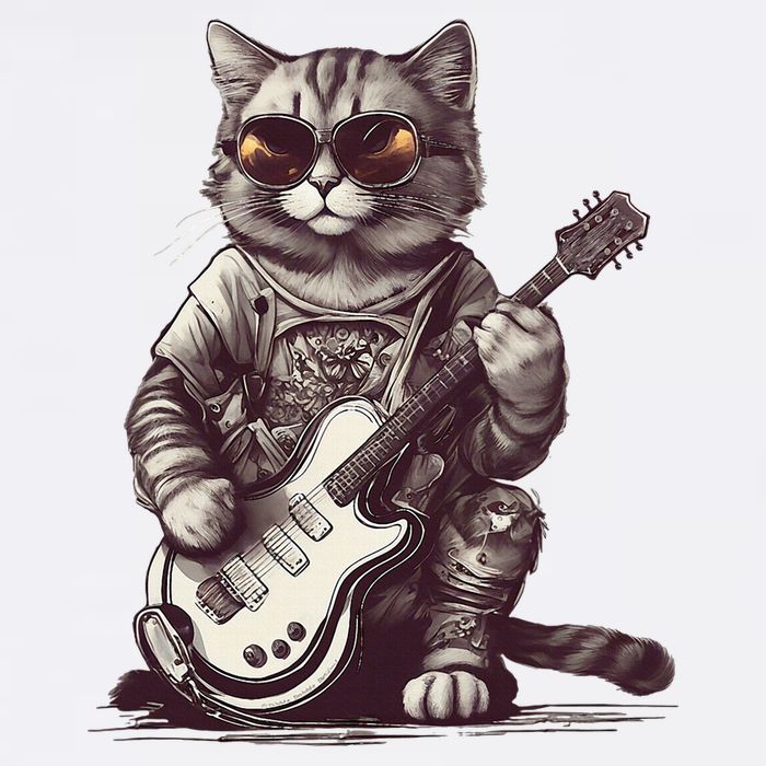 Cool Guitar Playing Cat with Glasses Band Rock Guitar Sustainable Bucket Hat