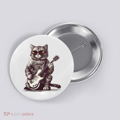 Cool Guitar Playing Cat with Glasses Band Rock Guitar Button