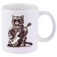 Cool Guitar Playing Cat with Glasses Band Rock Guitar 11oz C Handle Ceramic Mug