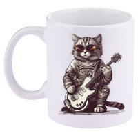 Cool Guitar Playing Cat with Glasses Band Rock Guitar 11oz C Handle Ceramic Mug