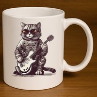 Cool Guitar Playing Cat with Glasses Band Rock Guitar 11oz C Handle Ceramic Mug