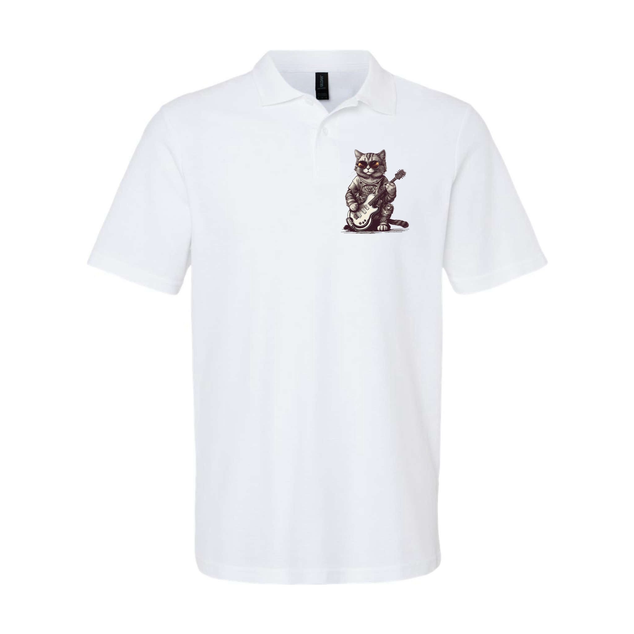 Cool Guitar Playing Cat with Glasses Band Rock Guitar Polo