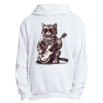 Cool Guitar Playing Cat with Glasses Band Rock Guitar Urban Pullover Hoodie