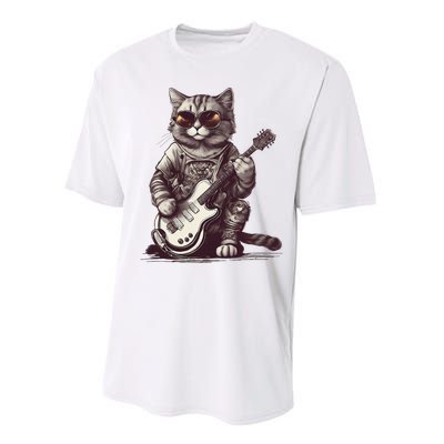 Cool Guitar Playing Cat with Glasses Band Rock Guitar Performance Sprint T-Shirt