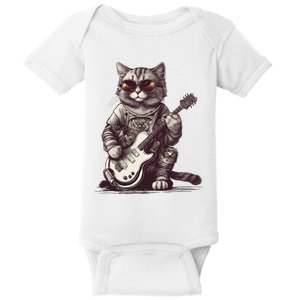 Cool Guitar Playing Cat with Glasses Band Rock Guitar Baby Bodysuit