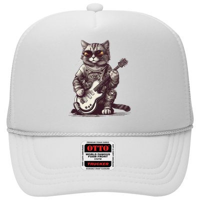 Cool Guitar Playing Cat with Glasses Band Rock Guitar Trucker Hat