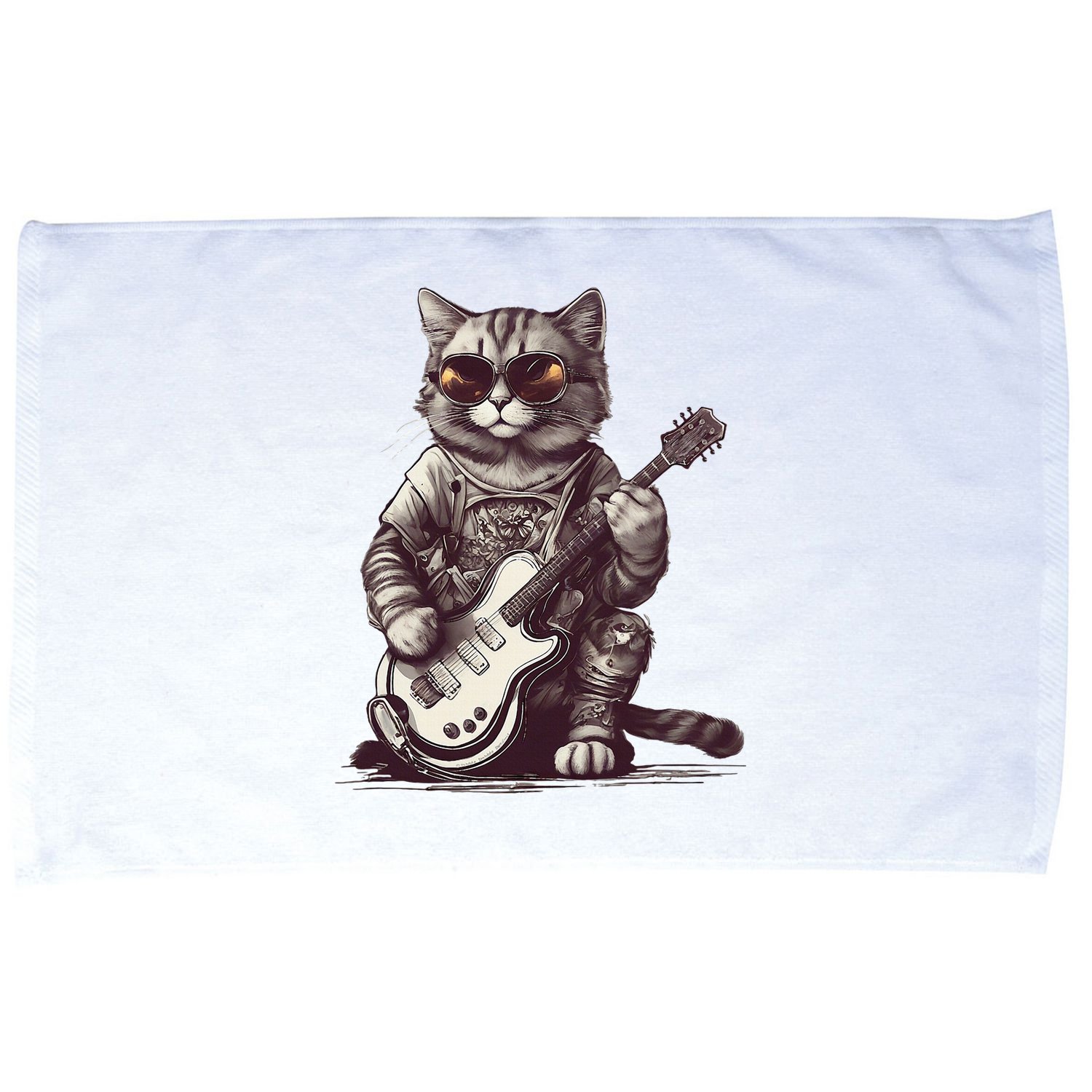 Cool Guitar Playing Cat with Glasses Band Rock Guitar Microfiber Hand Towel