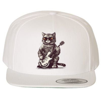 Cool Guitar Playing Cat with Glasses Band Rock Guitar Wool Snapback Cap