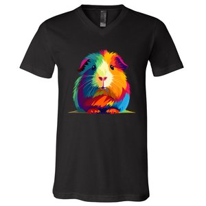 Cute Guinea Pig Rainbow Design For Guinea Pig Lovers V-Neck T-Shirt