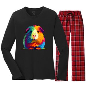 Cute Guinea Pig Rainbow Design For Guinea Pig Lovers Women's Long Sleeve Flannel Pajama Set 