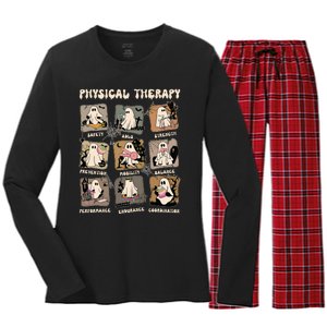 Cute Ghost Physical Therapy PT Physical Therapist Halloween Women's Long Sleeve Flannel Pajama Set 