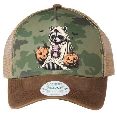 Cute Ghost Pumpkin Halloween Raccoon Costume Raccoon Lovers Legacy Tie Dye Trucker Hat