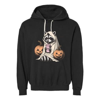 Cute Ghost Pumpkin Halloween Raccoon Costume Raccoon Lovers Garment-Dyed Fleece Hoodie