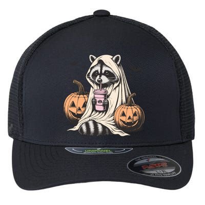 Cute Ghost Pumpkin Halloween Raccoon Costume Raccoon Lovers Flexfit Unipanel Trucker Cap