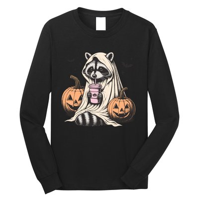 Cute Ghost Pumpkin Halloween Raccoon Costume Raccoon Lovers Long Sleeve Shirt