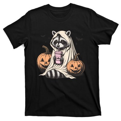 Cute Ghost Pumpkin Halloween Raccoon Costume Raccoon Lovers T-Shirt