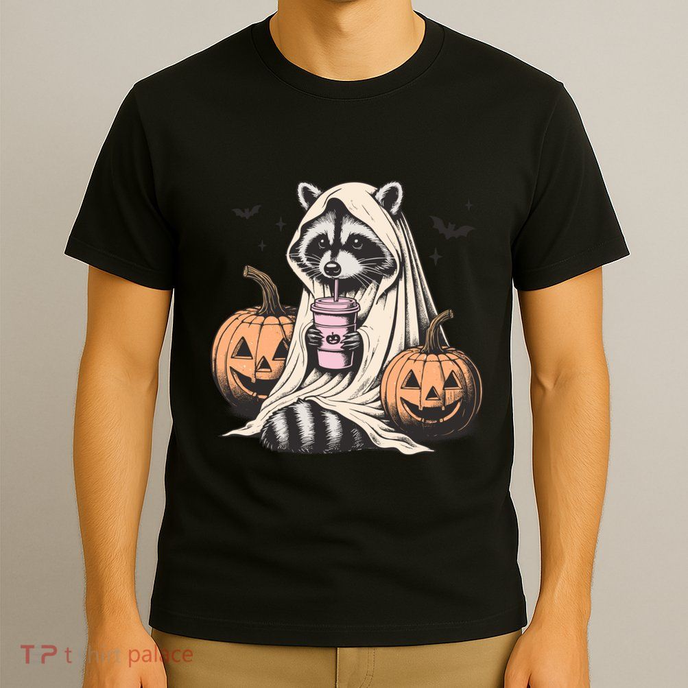Cute Ghost Pumpkin Halloween Raccoon Costume Raccoon Lovers T-Shirt
