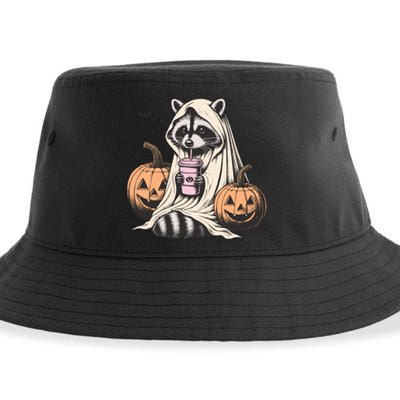 Cute Ghost Pumpkin Halloween Raccoon Costume Raccoon Lovers Sustainable Bucket Hat