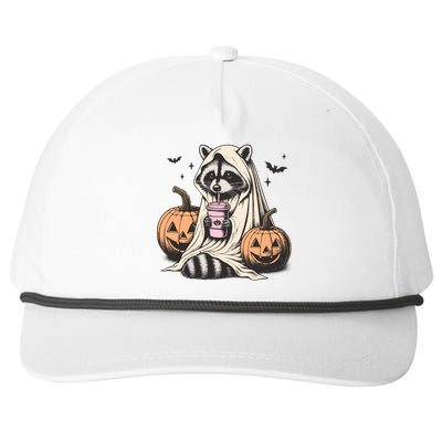 Cute Ghost Pumpkin Halloween Raccoon Costume Raccoon Lovers Snapback Five-Panel Rope Hat