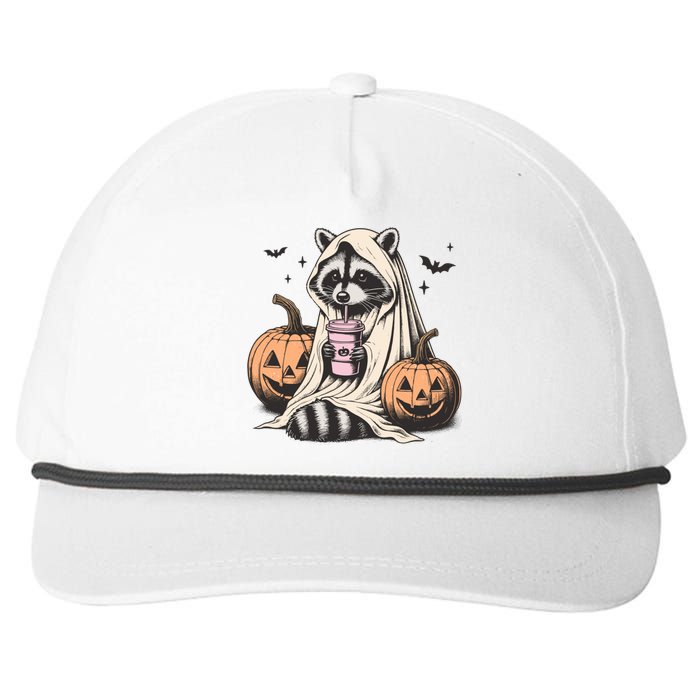 Cute Ghost Pumpkin Halloween Raccoon Costume Raccoon Lovers Snapback Five-Panel Rope Hat