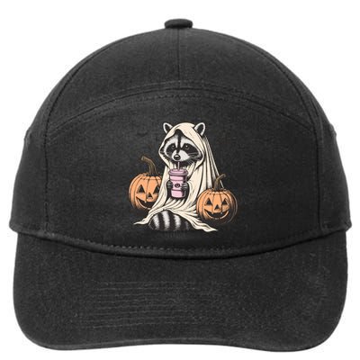 Cute Ghost Pumpkin Halloween Raccoon Costume Raccoon Lovers 7-Panel Snapback Hat