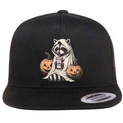 Cute Ghost Pumpkin Halloween Raccoon Costume Raccoon Lovers Flatbill Hat