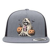 Cute Ghost Pumpkin Halloween Raccoon Costume Raccoon Lovers Flat Bill Trucker Hat