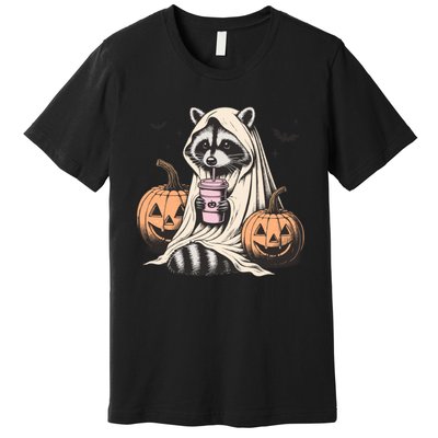 Cute Ghost Pumpkin Halloween Raccoon Costume Raccoon Lovers Premium T-Shirt