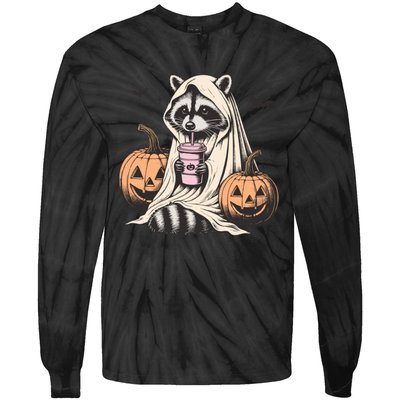 Cute Ghost Pumpkin Halloween Raccoon Costume Raccoon Lovers Tie-Dye Long Sleeve Shirt