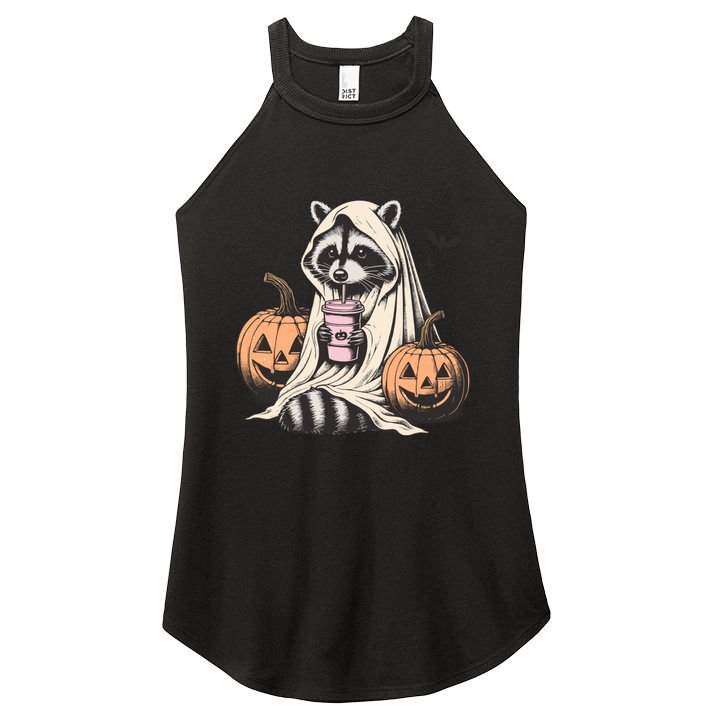 Cute Ghost Pumpkin Halloween Raccoon Costume Raccoon Lovers Women's Perfect Tri Rocker Tank