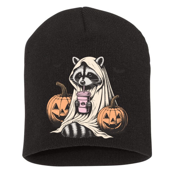 Cute Ghost Pumpkin Halloween Raccoon Costume Raccoon Lovers Short Acrylic Beanie