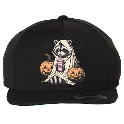 Cute Ghost Pumpkin Halloween Raccoon Costume Raccoon Lovers Wool Snapback Cap