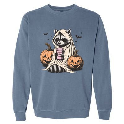 Cute Ghost Pumpkin Halloween Raccoon Costume Raccoon Lovers Garment-Dyed Sweatshirt