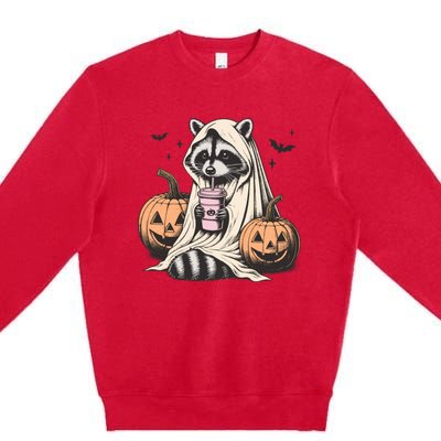 Cute Ghost Pumpkin Halloween Raccoon Costume Raccoon Lovers Premium Crewneck Sweatshirt