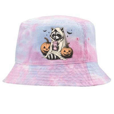 Cute Ghost Pumpkin Halloween Raccoon Costume Raccoon Lovers Tie-Dyed Bucket Hat