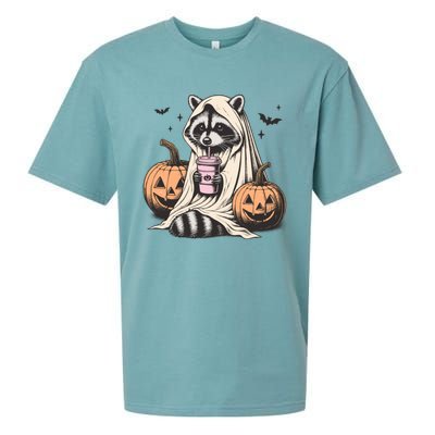 Cute Ghost Pumpkin Halloween Raccoon Costume Raccoon Lovers Sueded Cloud Jersey T-Shirt