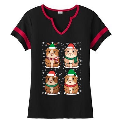 Cute Guinea Pigs Family Matching Christmas Gift Ladies Halftime Notch Neck Tee