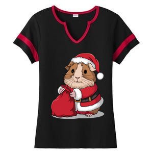 Cute Guinea Pig Christmas Santa Claus Ladies Halftime Notch Neck Tee