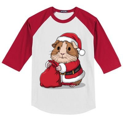 Cute Guinea Pig Christmas Santa Claus Kids Colorblock Raglan Jersey