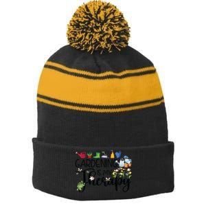 Cool Garden Plant Owner Gardening Is My Therapy Funny Saying Stripe Pom Pom Beanie