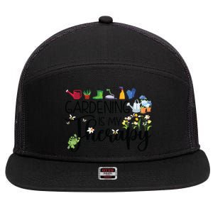 Cool Garden Plant Owner Gardening Is My Therapy Funny Saying 7 Panel Mesh Trucker Snapback Hat