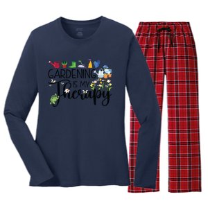 Cool Garden Plant Owner Gardening Is My Therapy Funny Saying Women's Long Sleeve Flannel Pajama Set 