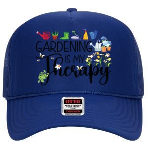 Cool Garden Plant Owner Gardening Is My Therapy Funny Saying High Crown Mesh Back Trucker Hat