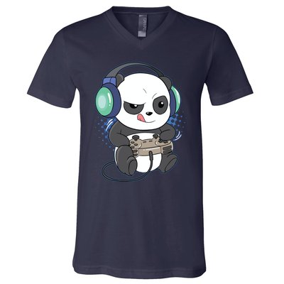 Cute Gaming Panda Video Game Computer Player Videogame PC V-Neck T-Shirt