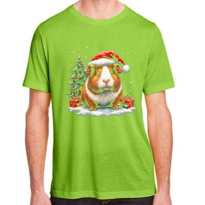 Cute Guinea Pig With Santa Hat And Snow Holiday Christmas Adult ChromaSoft Performance T-Shirt