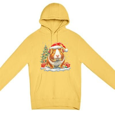 Cute Guinea Pig With Santa Hat And Snow Holiday Christmas Premium Pullover Hoodie