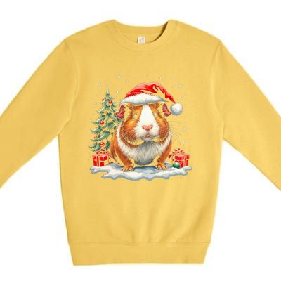 Cute Guinea Pig With Santa Hat And Snow Holiday Christmas Premium Crewneck Sweatshirt