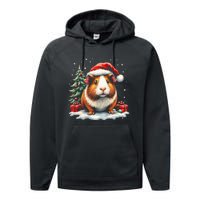 Cute Guinea Pig With Santa Hat And Snow Holiday Christmas Performance Fleece Hoodie