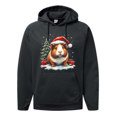 Cute Guinea Pig With Santa Hat And Snow Holiday Christmas Performance Fleece Hoodie